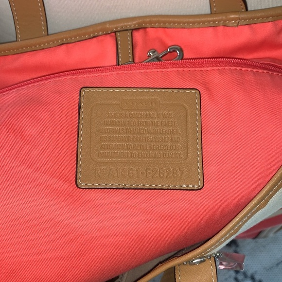 BNWOT Hadley Variegated Striped Duffle Coral Canvas Leather Bag by COACH - Picture 5 of 15